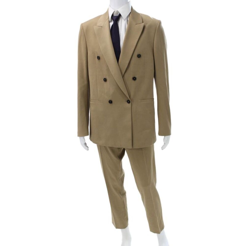 Zara Mens 2 Piece Beige Suit Solid Polyester Viscose Size 40
